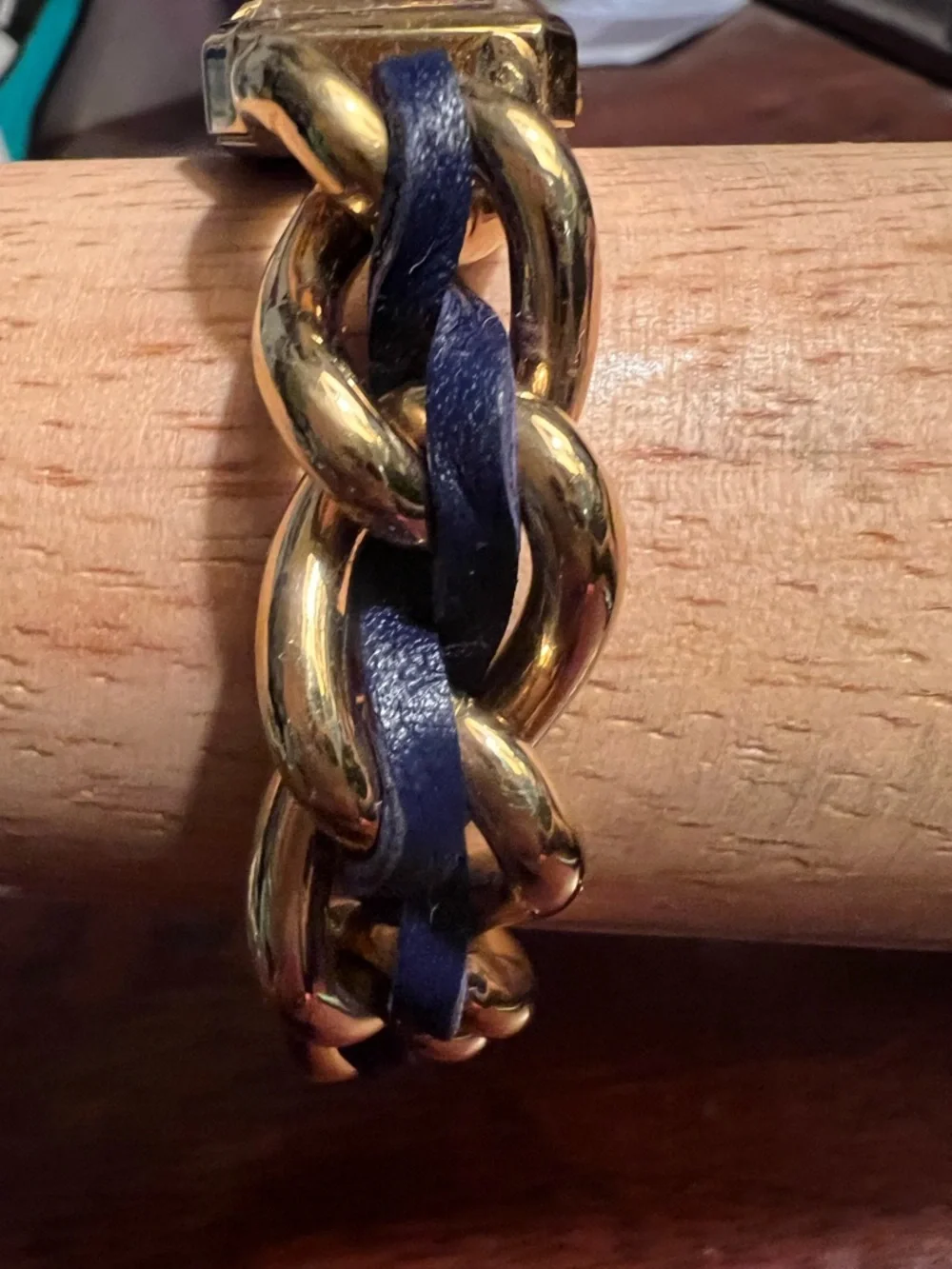 Vintage Gruen Square Blue Dial Gold toned Chain Link and Leather Bracelet Watch Vintage Gruen Square Blue Dial Gold toned Chain Link and  main image 2